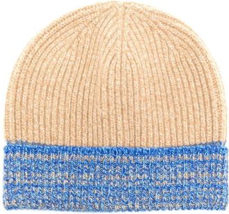 Pringle Of Scotland two-tone ribbed beanie - men - Lambs Wool - One Size - Neutrals