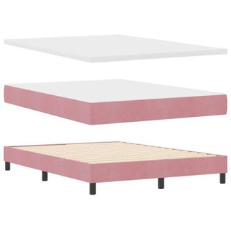 vidaXL Box Spring Bed with Mattress Black 100x200 cm Velvet Pink Vidaxl