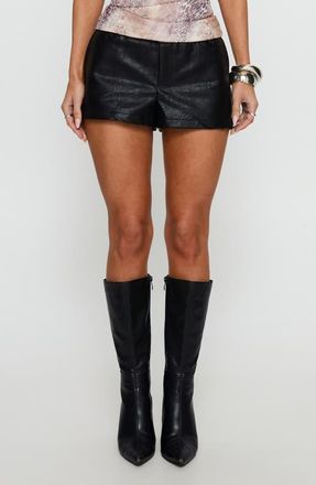 Princess Polly Top Class Low Rise Faux Leather Shorts in Black at Nordstrom, Size 10