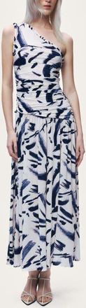 Nocturne Printed One-Shoulder Draped Midi Dress in Multi-Colored at Nordstrom, Size X-Large Eu