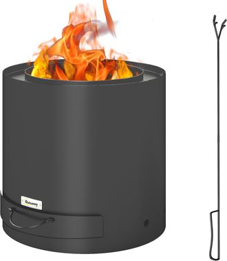 OUTSUNNY Outdoor Round Fire Pit with Ash Tray and Fire Poker - Black | TJ Hughes