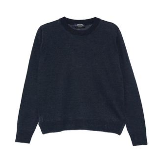 Max Mara Truien & Vesten, Dames, Blauw, L, Fijngebreide trui met ronde hals
