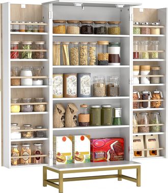 OEM Armario Despensa Cocina Con 2 Puertas Con 12 Estantes Alacena Moderna Con 5 Estantes Ajustables 58x29x119,5 Cm Blanco