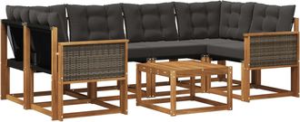 vidaXL Vidaxl Conjunto De Sof&aacute;s De Exterior 7 Uds. Natural Y Negro