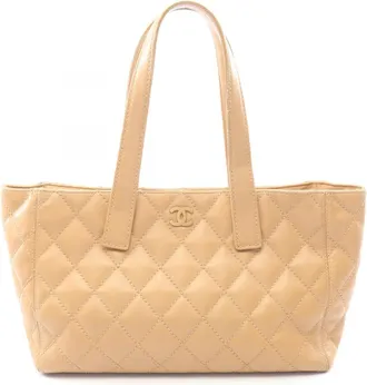 Chanel Beige Leather Handbag Tote Bag (Pre-Owned)