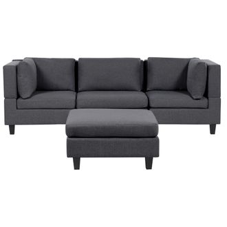 Beliani Sof&aacute; Modular Moderno 3 Plazas Tapizado Tela Poli&eacute;ster Respaldo Acolchado Con Otomana Gris Oscuro Unstad