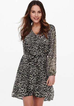 Only Druckkleid ONLY ONLCERA 3/4 SHORT DRESS WVN NOOS, Damen, Gr. XS, N-Gr, schwarz (pumice stone leonora), Jersey, Obermaterial: 100% Polyester, animal-pr