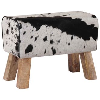 vidaXL Vidaxl Panca 60 X 30 X 45 Cm Pelle Vera Nero E Bianco