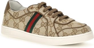 Gucci Gg Monogram Sneakers With Web Detail For Boy Vint.sand-Cashew-Vrv Upper: Fabric; Sole: Rubber Vint.sand/cashew/vrv