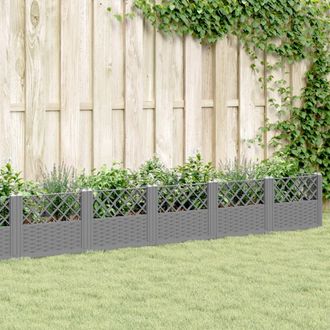 vidaXL Jardinera Con Clavijas Pp Gris Claro 363,5x43,5x43,5 Cm Vidaxl