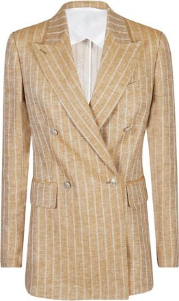 Eleventy Dubbelzijdige Gestreepte Linnen Jas