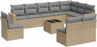 vidaXL Set De Sof&aacute;s De Jard&iacute;n 11pzas Con Cojines Rat&aacute;n Sint&eacute;tico Beige Vidaxl