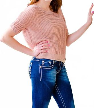 Kensie Short Sleeve Sweater Top In Dusty Pink