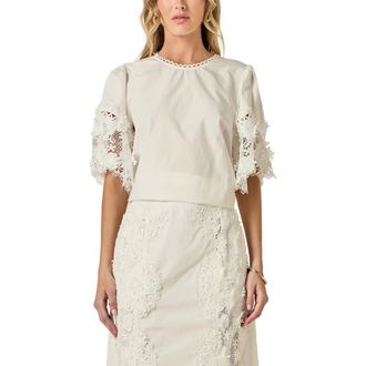 English Factory Open Stitch Puff Shoulder Top in White at Nordstrom Rack, Size X-Small