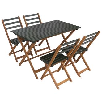 Hhg [nunca Usado] Conjunto Hhg-065, Conjunto De Muebles De Jard&iacute;n, Conjunto De Comedor 4 Sillas Y Mesa, Madera De Acacia Plegable, Verde Natural