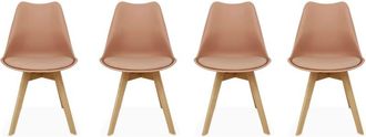 Sweeek Silla escandinava con patas de madera de haya, set de 4, rosa viejo