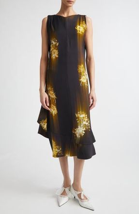 Proenza Schouler Rhetta Asymmetric Midi Dress in Black Multi at Nordstrom, Size 12