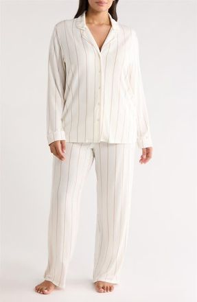 Nordstrom Moonlight Eco Knit Pajamas in Ivory- Tan Calm Pinstripe at Nordstrom, Size 1X