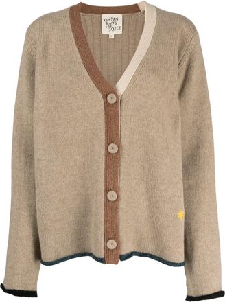 YanYan Knits logo-embroidered V-neck cardigan - women - Lambs Wool - L - Brown