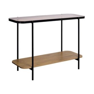 Sweeek Consola vintage de metal negro con tapa de crista y decoraci&oacute;n de