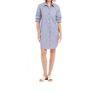 Karen Kane Stripe Ruched Sleeve Shirtdress In Blue With Off White