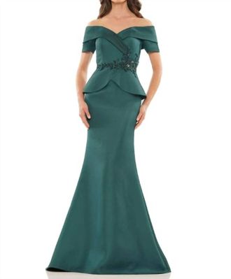Colors Dress Beaded Waist Peplum Gown In Deep Green