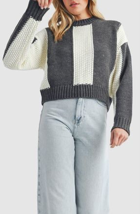 Lush Stripe Crop Sweater in Ivory Charcoal at Nordstrom Rack, Size Medium