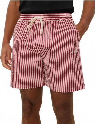Les Deux Stan Stripe Seersucker Swim Shorts In Beet Red