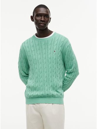 Tommy Hilfiger Mens Garment-Dyed Cable Knit Sweater - Green - XXL