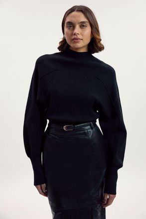 Karen Millen Womens Wool Look Rounded Sleeve Knit Top - Black Viscose - Size X-Small