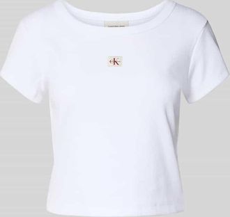 Calvin Klein Jeans Cropped T-Shirt mit Label-Detail in Weiss, Gr&ouml;&szlig;e XL