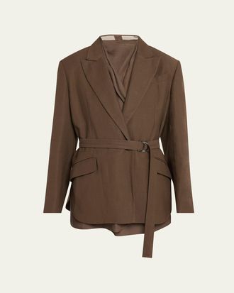 【関税&送料込】Brunello Cucinelli Shiny Brown Linen Twill J Brunello Cucinelli Monili-detail Twill Blazer | Brown