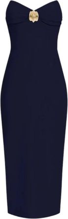 Elisabetta Franchi Stijlvolle midi-jurk van polyester en elastaan - Dames - Casual kleedjes - Blauw - S - Polyester - Kleedjes
