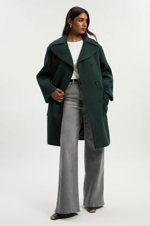 Karen Millen Womens Wool Patch Pocket Tailored Midi Coat - Forest Green - Size 10 UK