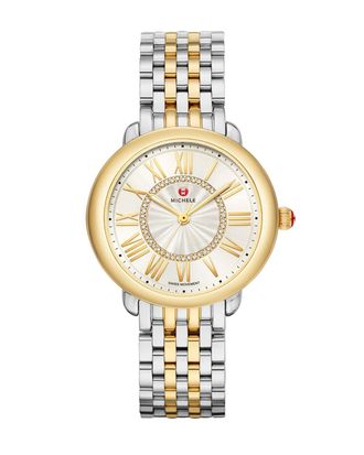 Michele Serein Mid Diamond Dial Watch in Silver/Gold