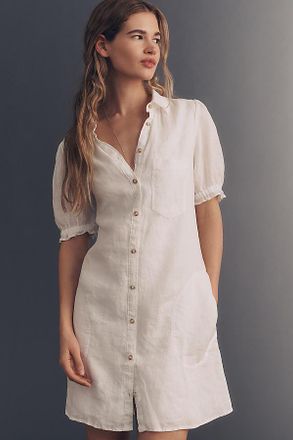 Pilcro Aly 100% European Linen Puff-Sleeve Mini Shirtdress