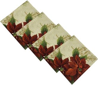 Elrene Set Of 4 Festive Poinsettia Holiday Cloth Napkins