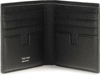 Tom Ford Mens Bifold Wallet T Line Grained Leather Black Calf Umbrellas