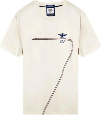 Aeronautica Italiaanse trots katoenen T-shirt met tricolor trails - Heren - T-shirts - Wit - 3XL - Katoen - Tops