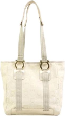 Ferragamo Pre-owned Canvas Schoudertas - Dames - Vintage Shopper - Beige - ONE Size - Leer - Vintage