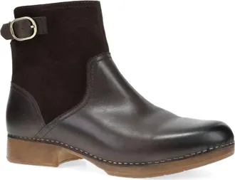 Dansko Womens Monique Leather Bootie In Chocolate Burnished Calf