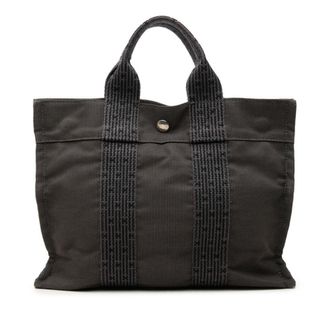 Herm&egrave;s Gray Canvas Handbag Tote Bag (Pre-Owned)