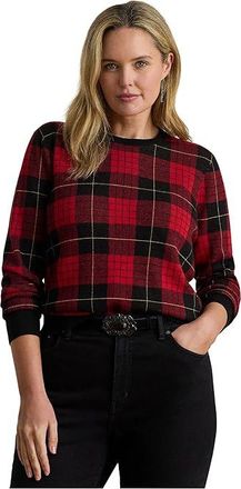 Lauren Ralph Lauren Plus Size Plaid Cotton-Blend Sweater Womens Sweater Black/Red : 2X, Cotton/Modal