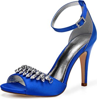Generic Wedding Shoes Womens High Open Toe Sexy Stiletto Sandals Bridal Shoes Heeled Pumps Ankle Strap Party Dress10.5Cm,Blue,6 UK