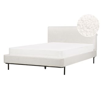 Beliani Cama Con Somier Con Cabecero Moderna Tapizado De Boucl&eacute; Blanco Crema 140 X 200 Cm Corio
