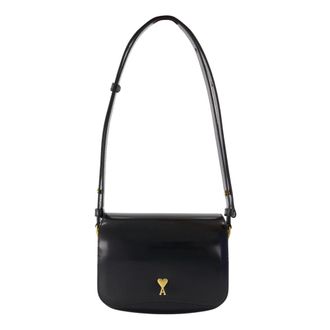 Ami Shoulder Bags, female, Black, Size: ONE SIZE Black Leather Shoulder Bag 2025 Collection