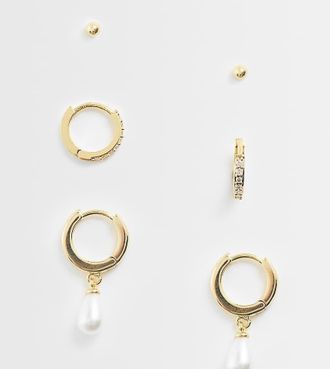 Orelia Confezione da 3 paia di orecchini con pav&eacute; e perle sintetiche placcati oro 18 carati