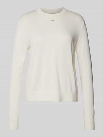 Tommy Jeans Strickpullover mit Logo-Stitching in Offwhite, Gr&ouml;&szlig;e L