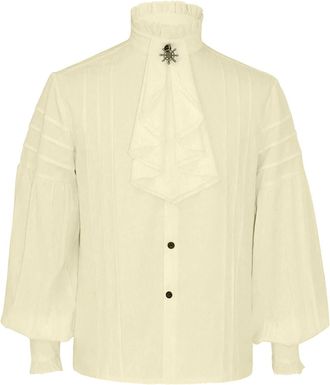 Generic Medieval Mens Ruffle Collar Shirt - Renaissance Top with Puff Sleeves, Halloween Costume, Pure Colours, Fashion Buttons, Retro Long Sleeve Shirt for S
