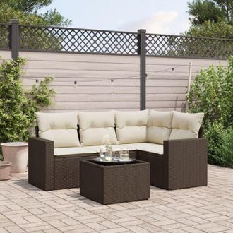 vidaXL Vidaxl - Set Comedor De Jard&iacute;n 5 Piezas Y Cojines Rat&aacute;n Sint&eacute;tico Marr&oacute;n